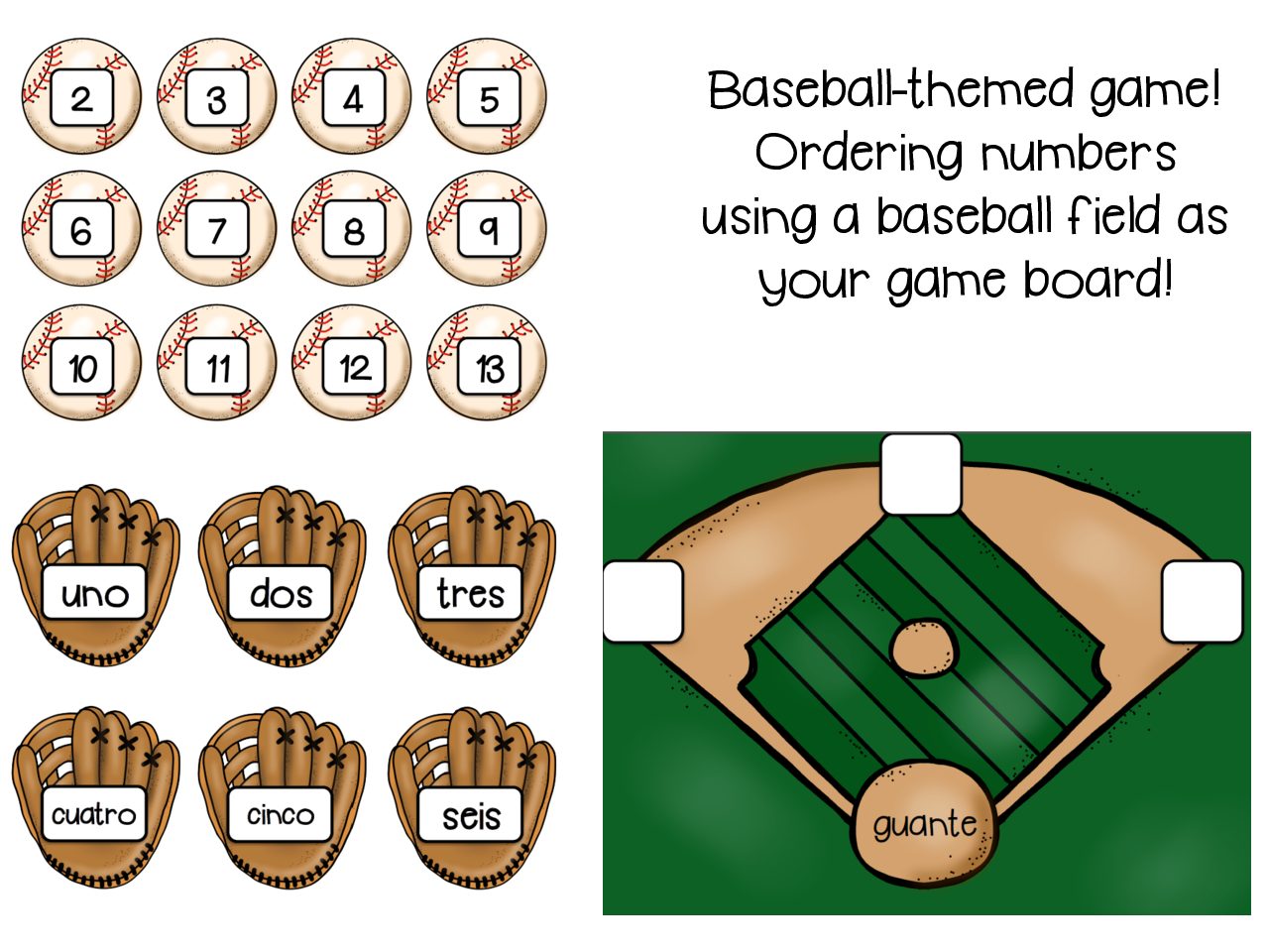 Math Ordering Numbers Game Baseball Theme